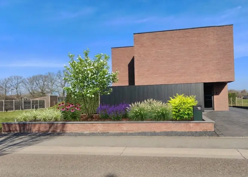 Tuinontwerp voorbeeld: herontworpen tuin met bloeiende planten en struiken